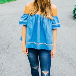 SheIn Blue Off The Shoulder Top